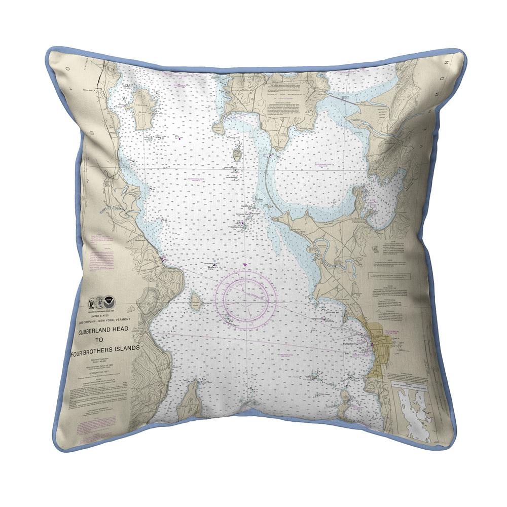 Cumberland Head to Four Brothers Islands, VT Nautical Map Large Corded Indoor/Outdoor Pillow 18x18. Picture 1