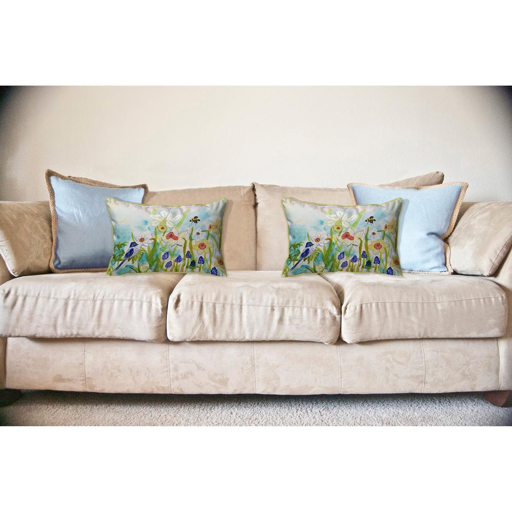 Bird & Daffodils Large Indoor/Outdoor Pillow 18x18. Picture 3