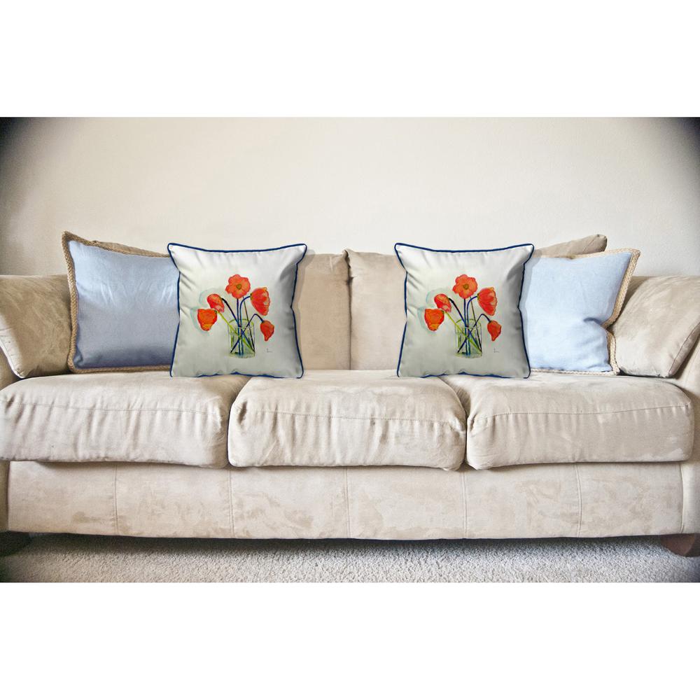 Poppies in Vase Large Indoor/Outdoor Pillow 18x18. Picture 3