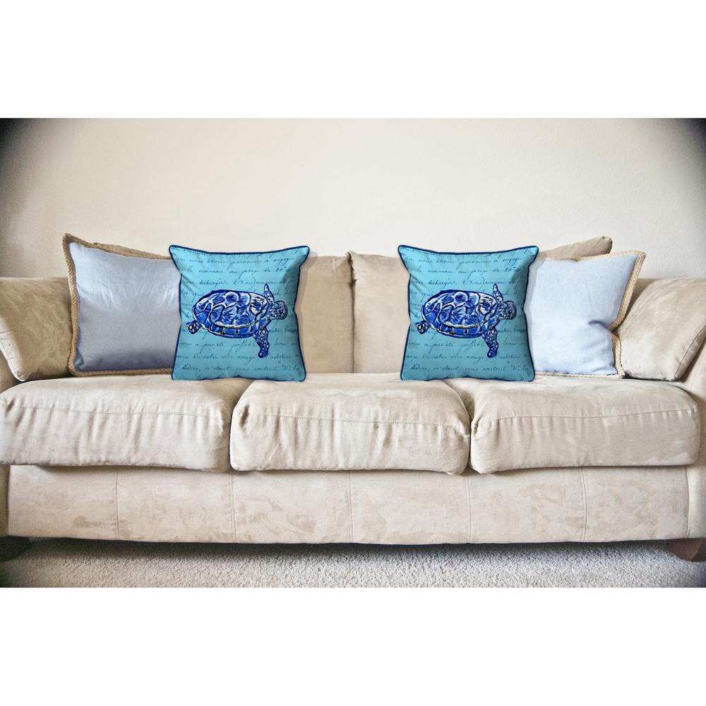 Sea Turtle Blue Script Large Indoor/Outdoor Pillow 16x20. Picture 3