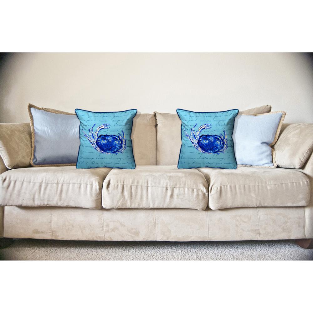 Blue Script Crab Large Indoor/Outdoor Pillow 18x18. Picture 3