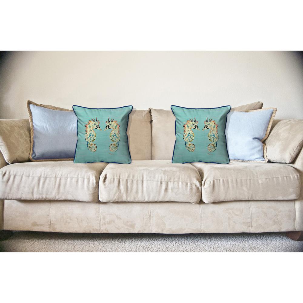 Betsy's Sea Horses - Teal Large Indoor/Outdoor Pillow 18x18. Picture 3