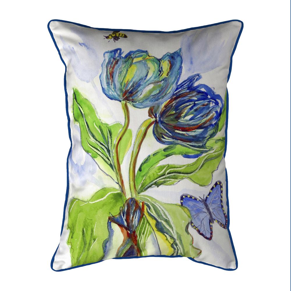 Tulips & Morpho Large Indoor/Outdoor Pillow 16x20. Picture 1