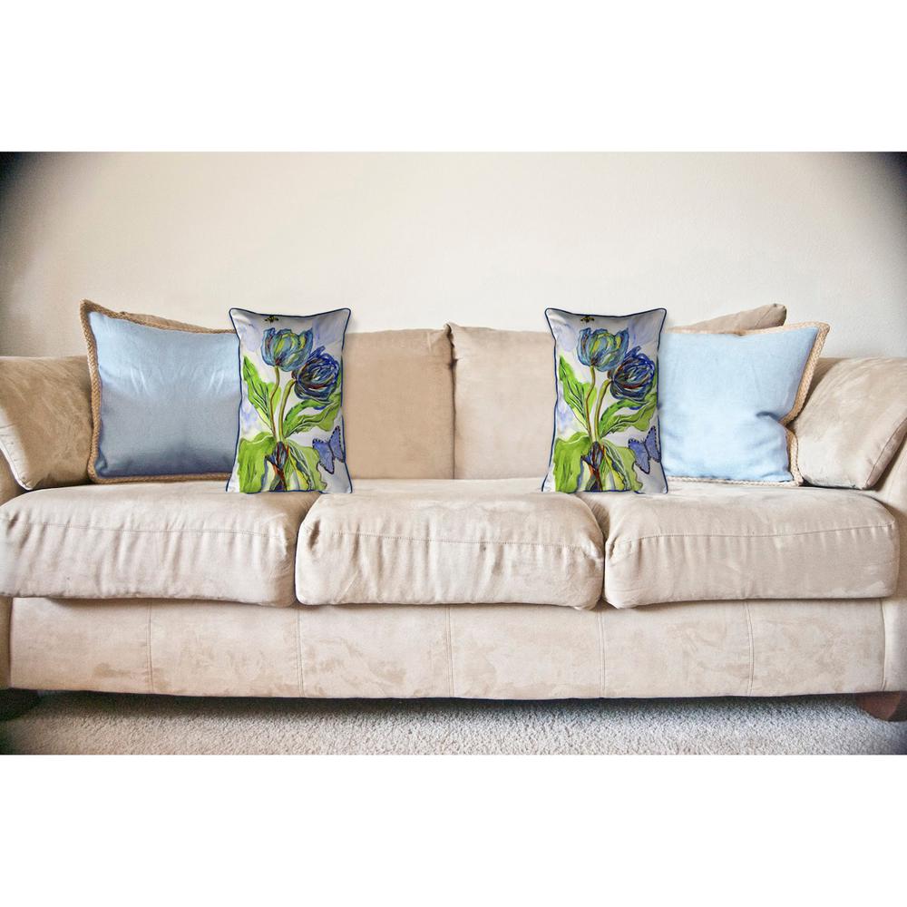 Tulips & Morpho Large Indoor/Outdoor Pillow 16x20. Picture 3