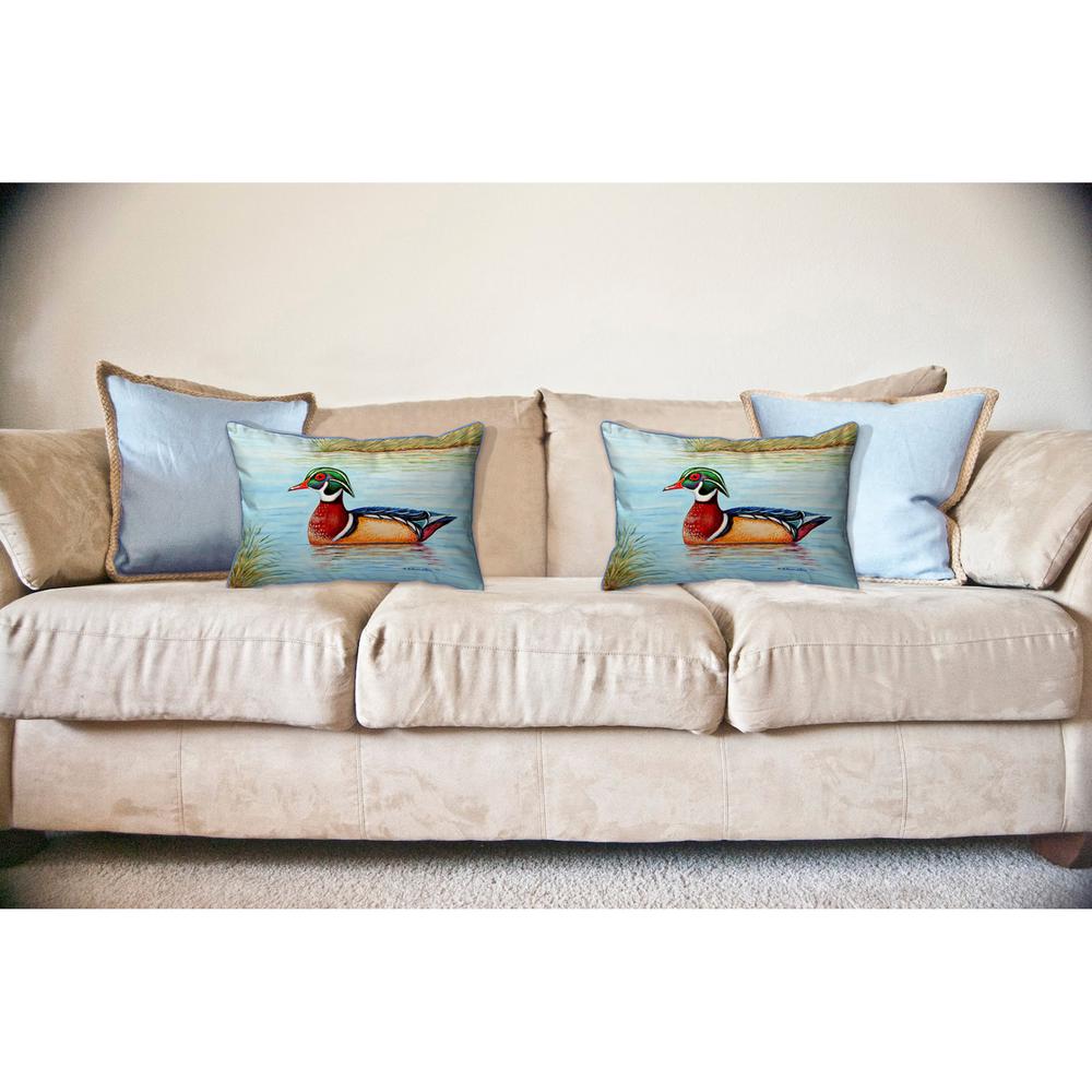 Male Wood Duck II Large Indoor/Outdoor Pillow 16x20. Picture 3