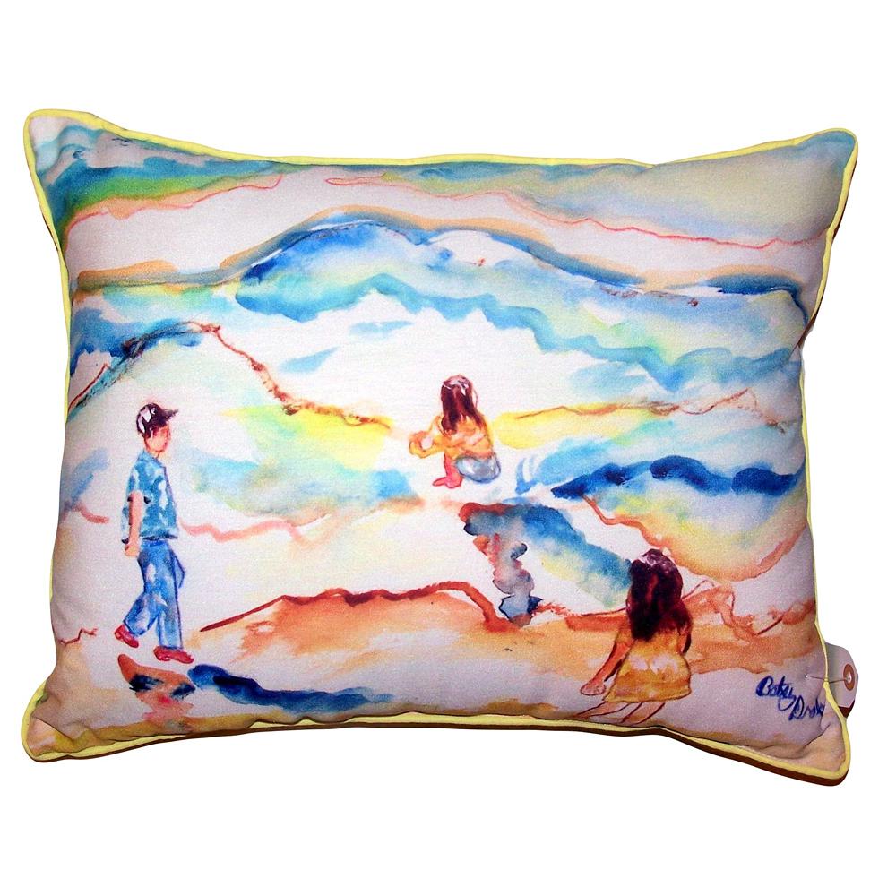 Playing at the Beach Large Indoor/Outdoor Pillow 16x20. Picture 1