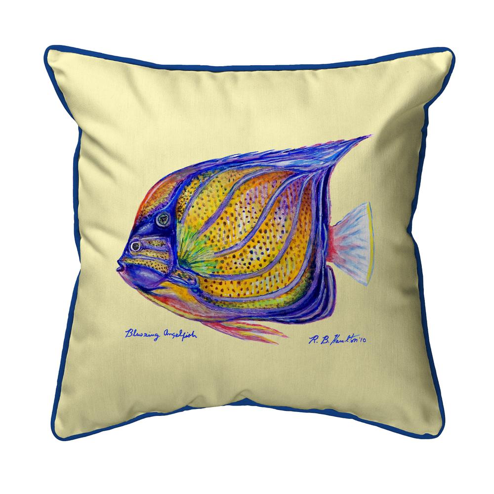Blue Ring Angelfish - Yellow Large Indoor/Outdoor Pillow 18x18. Picture 1