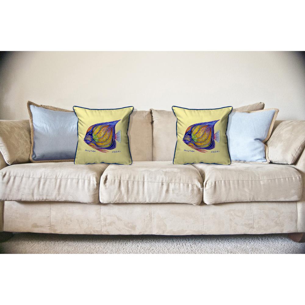 Blue Ring Angelfish - Yellow Large Indoor/Outdoor Pillow 18x18. Picture 3