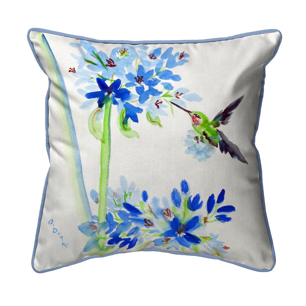 Hummingbird & Blue Flowers Large Pillow 18x18. Picture 1