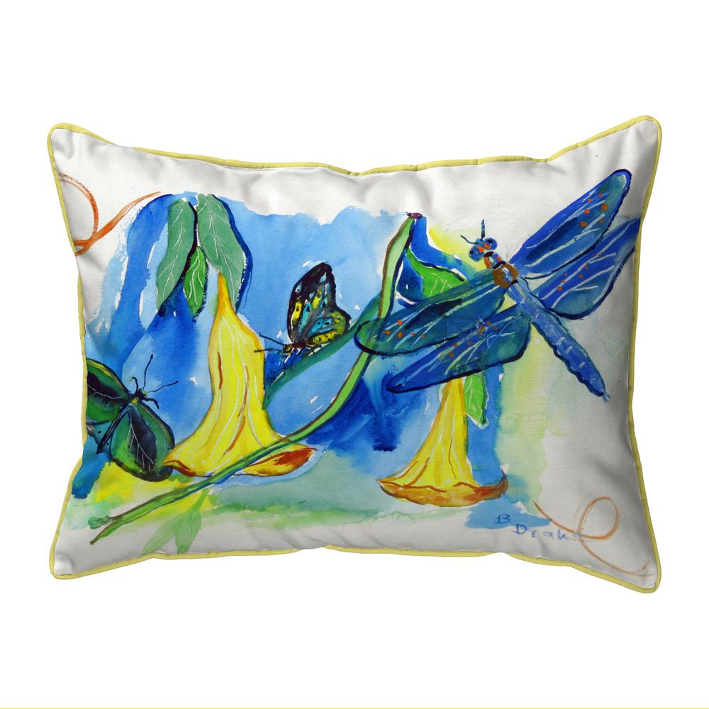 Yellow Bells & DragonFly Large Pillow 16x20. Picture 1