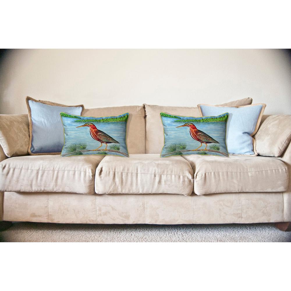 Green Heron II Large Indoor/Outdoor Pillow 16x20. Picture 3
