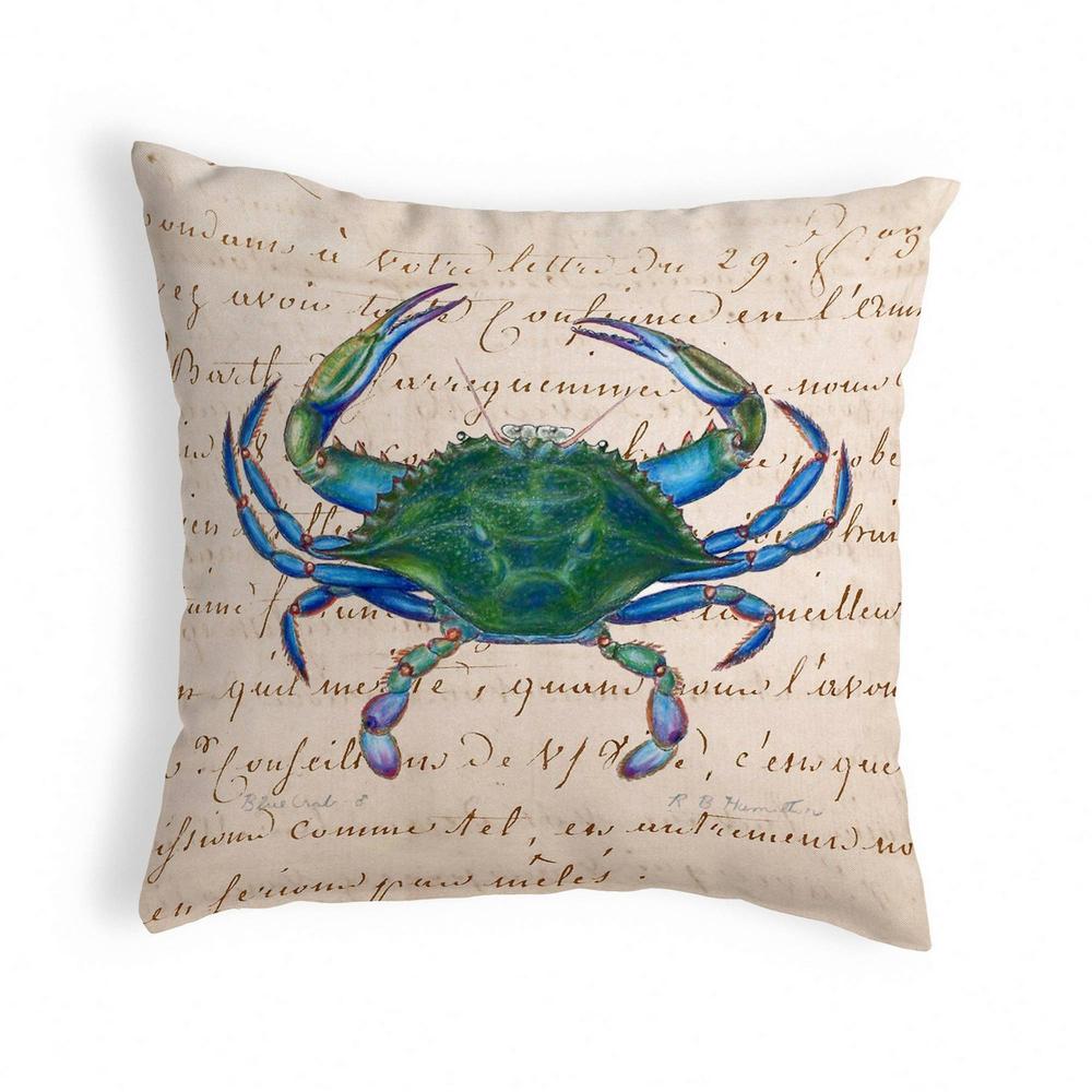Male Blue Crab Beige Small No-Cord Pillow 12x12. Picture 1