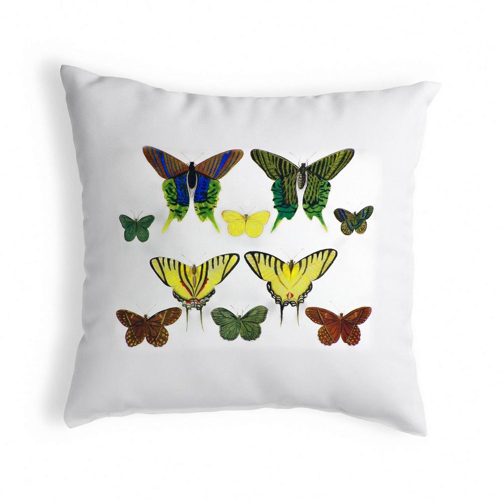 Multi Butterflies Green and Yellow Antique Print Small Noncorded Pillow. Picture 1