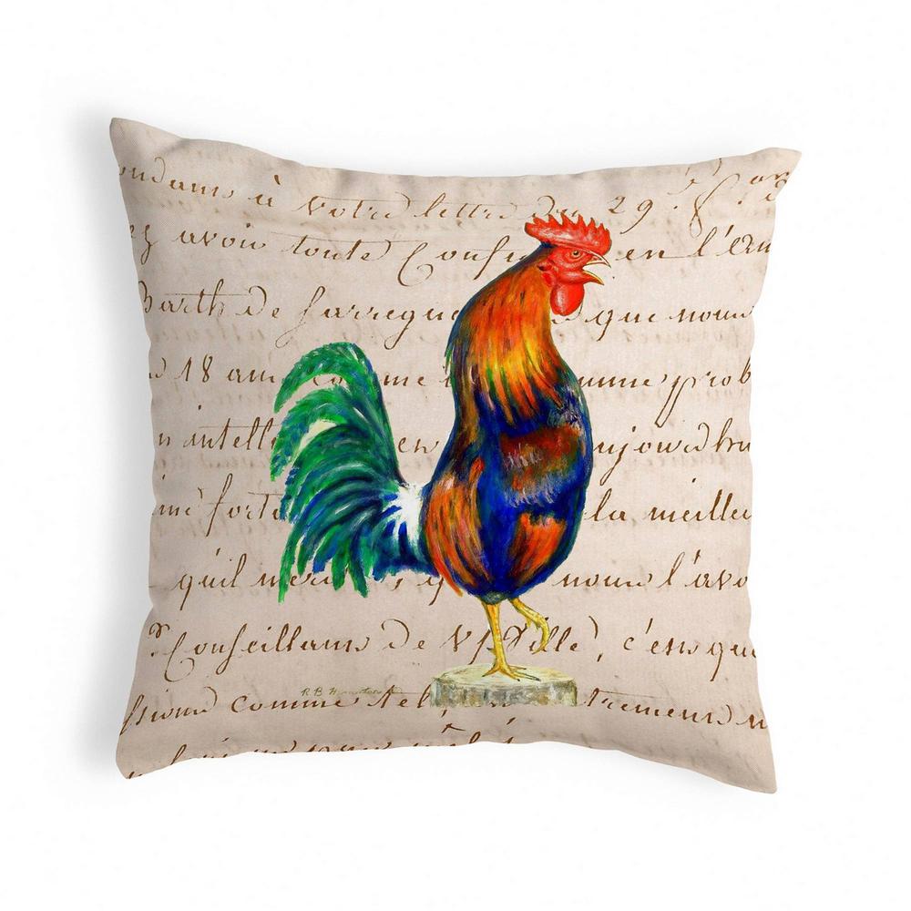 Rooster on Beige Script Small Noncorded Pillow. Picture 1