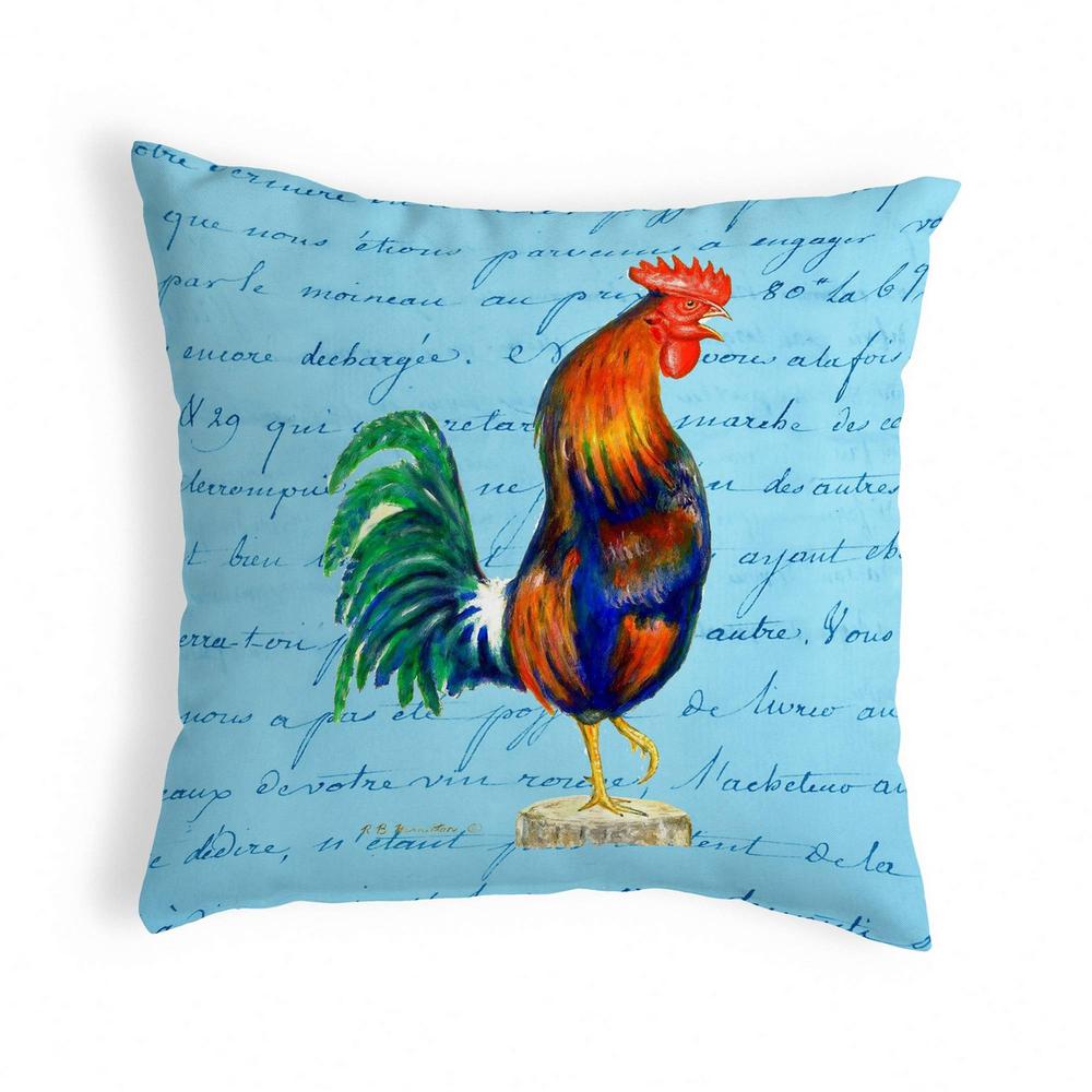 Blue Rooster Script - Small No-Cord Pillow 12x12. Picture 1