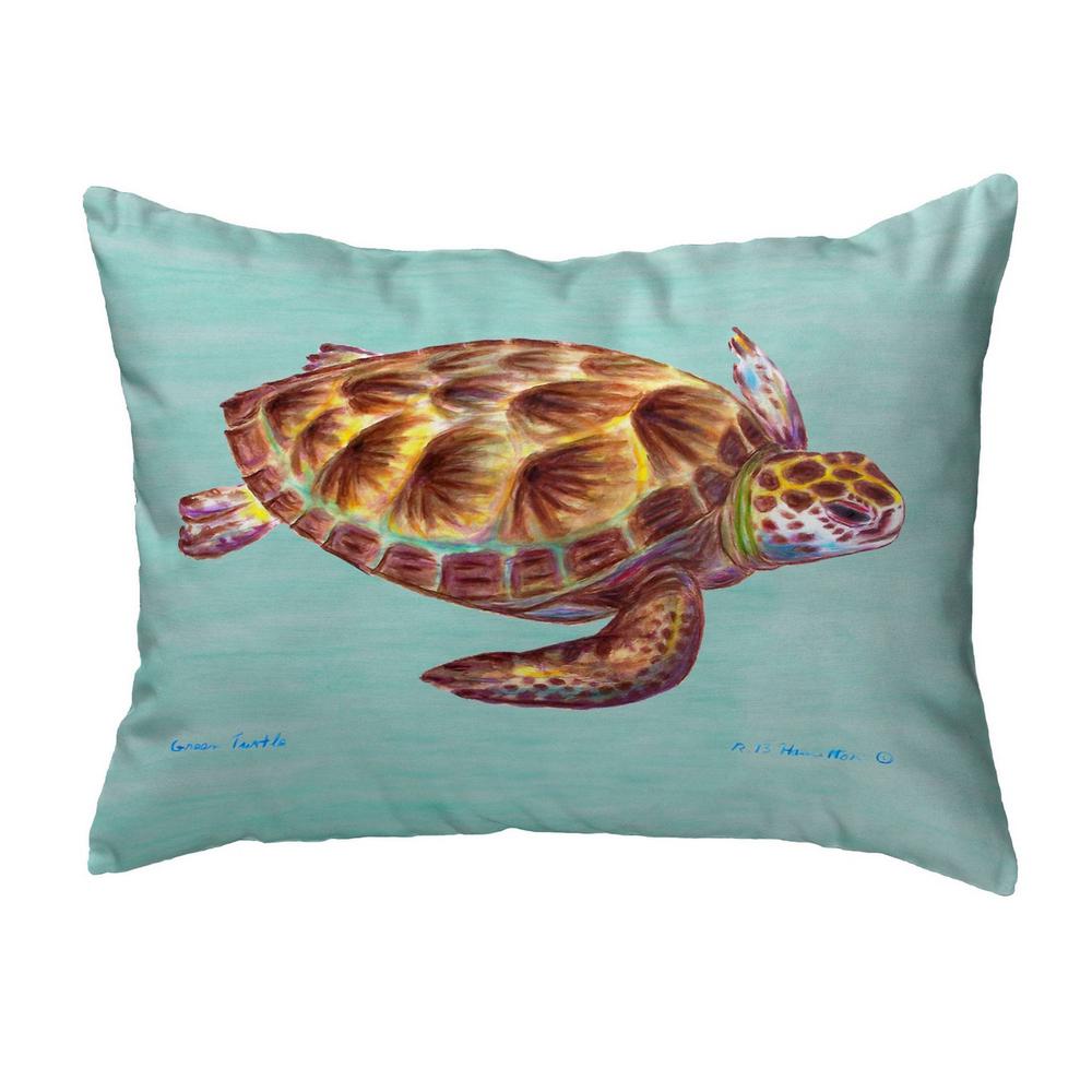 Green Sea Turtle - Teal Small No-Cord Pillow 11x14. Picture 1
