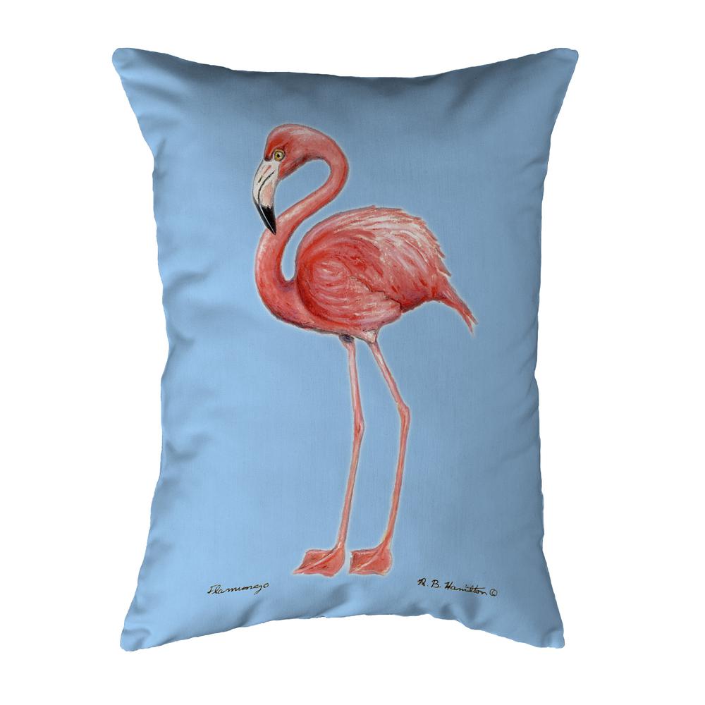 Flamingo Light Blue Background Noncorded Indoor/Outdoor Pillow 11x14. Picture 1