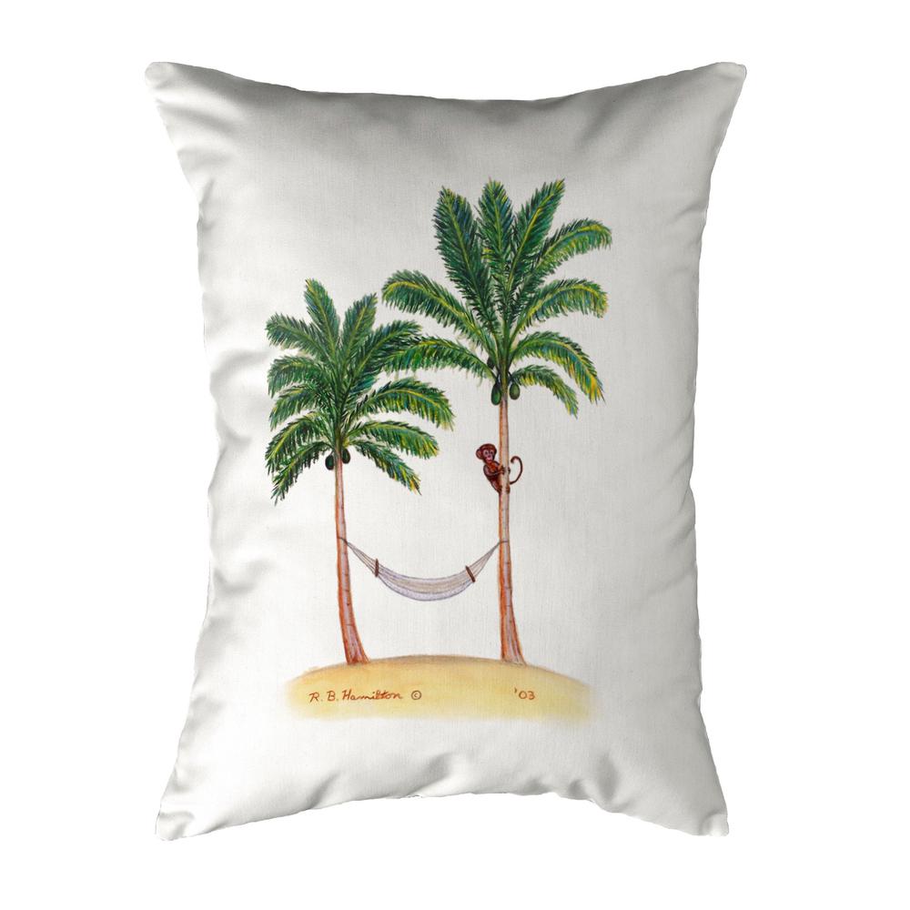 Palm Trees & Monkey Small No-Cord Pillow 11x14. Picture 1