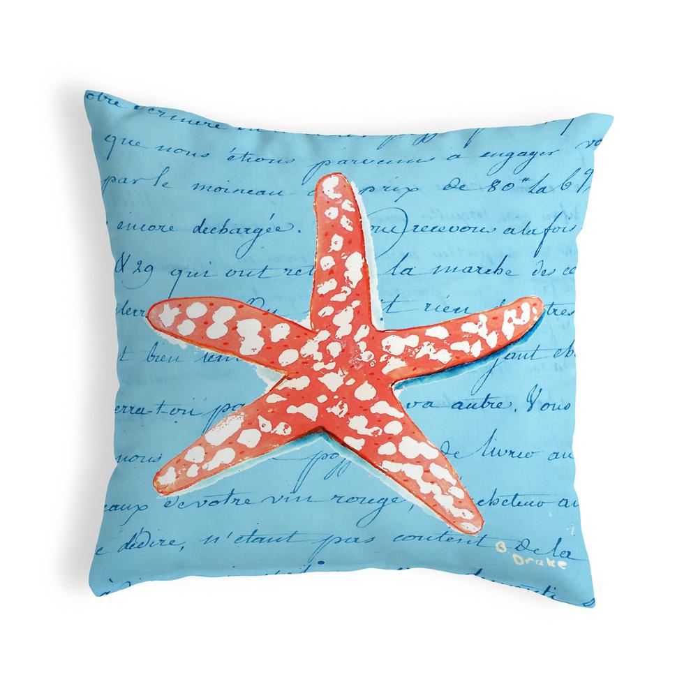Coral Starfish Blue Small No-Cord Pillow 12x12. Picture 1