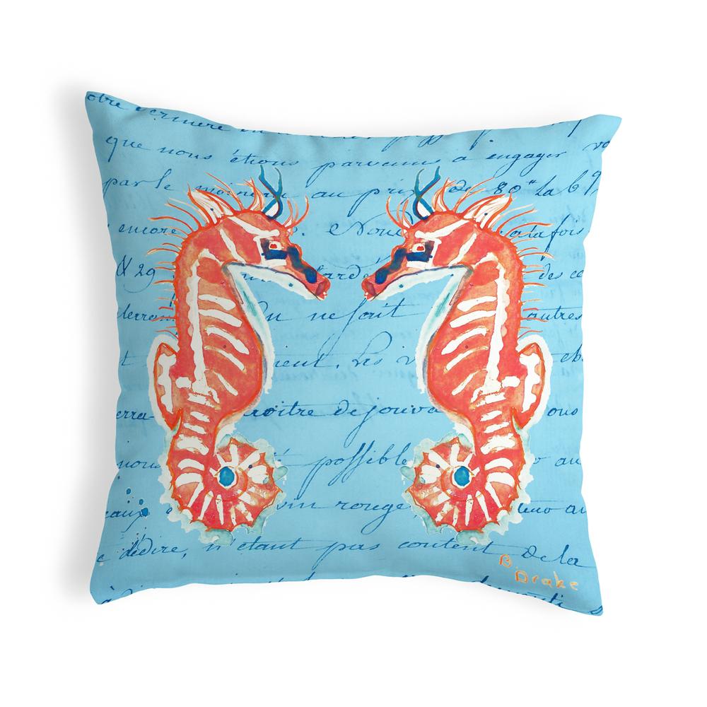Coral Sea Horses Blue Small No-Cord Pillow 12x12. Picture 1