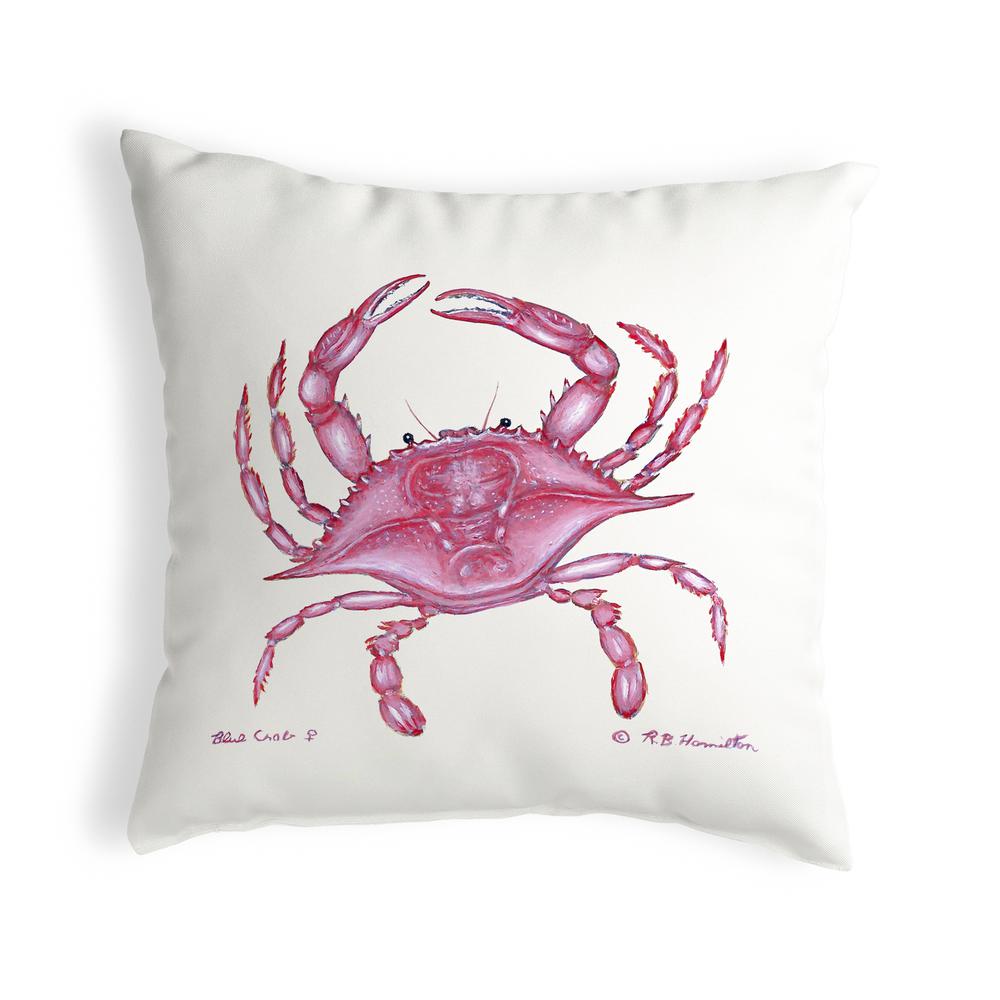 Pink Crab Small No-Cord Pillow 12x12. Picture 1