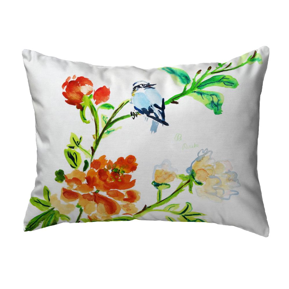 Blue Bird & Flowers Noncorded Indoor/Outdoor Pillow 11x14. Picture 1
