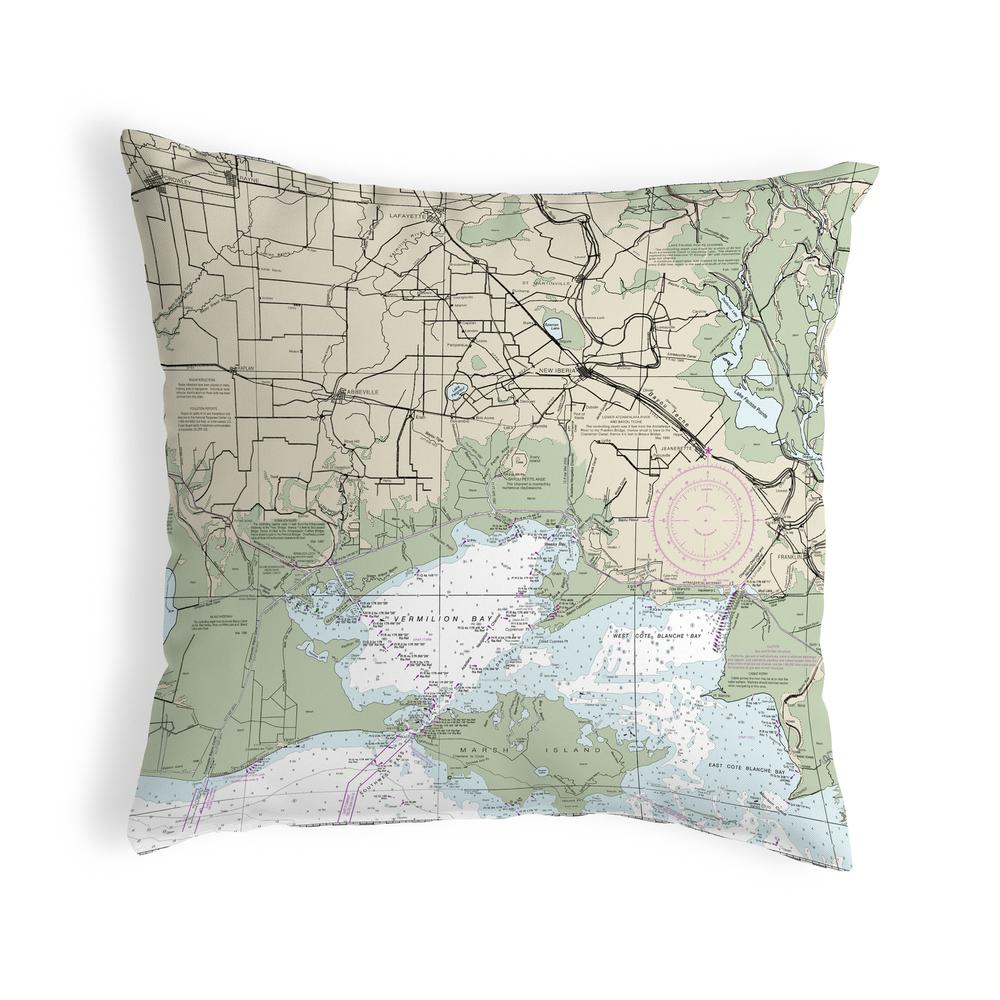 Vermilion Bay, LA Nautical Map Noncorded Indoor/Outdoor Pillow 12x12. Picture 1