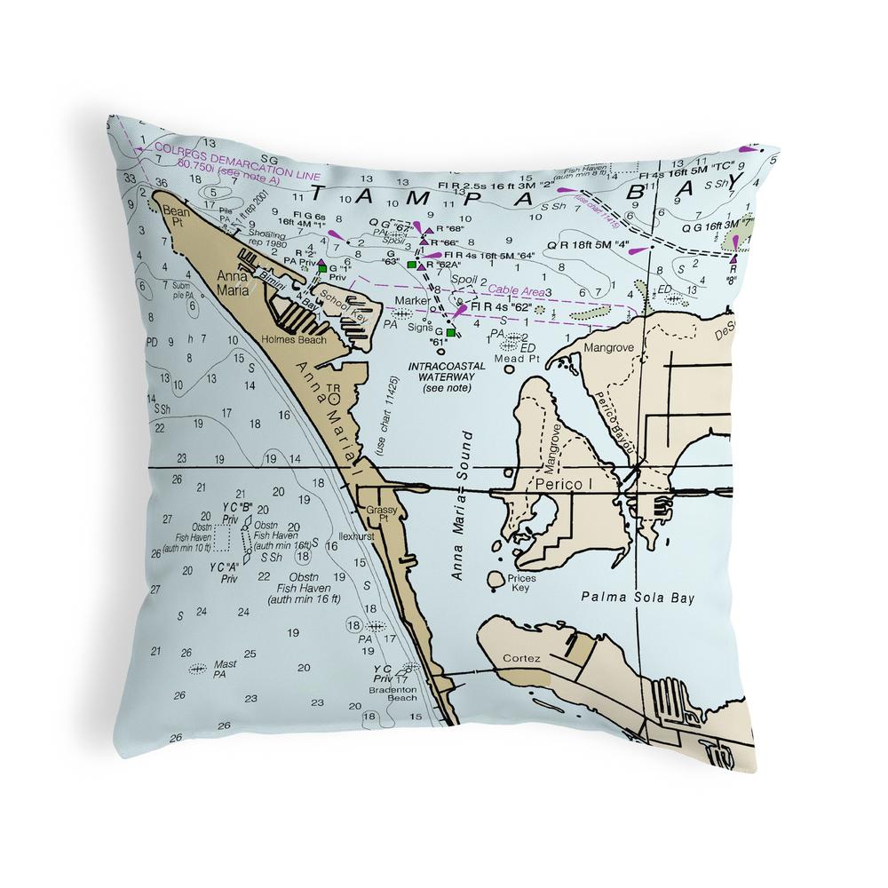 Anna Maria Island, FL Nautical Map Noncorded Indoor/Outdoor Pillow 12x12. Picture 1