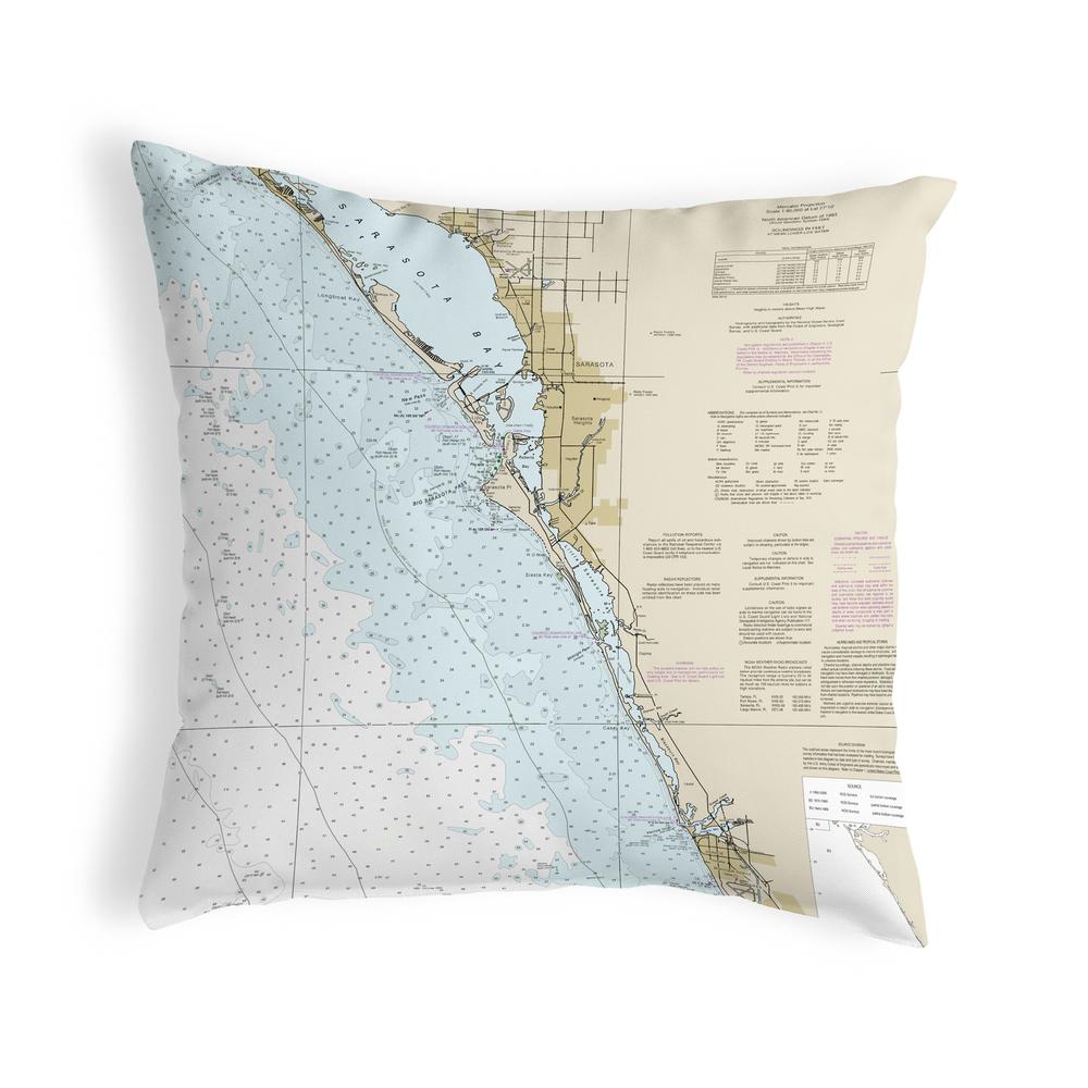Venice, FL Nautical Map Noncorded Indoor/Outdoor Pillow 12x12. Picture 1