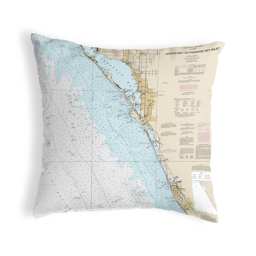 Venice - Lemon Bay to Passage Key Inlet, FL Nautical Map Noncorded Indoor/Outdoor Pillow 12x12. Picture 1