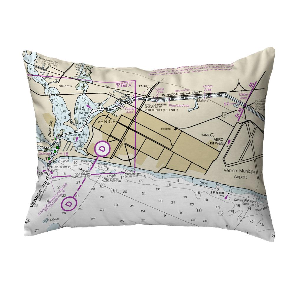 Venice Inlet, FL Nautical Map Noncorded Indoor/Outdoor Pillow 11x14. Picture 1