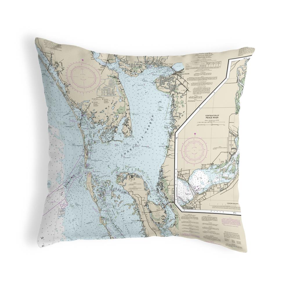 Charlotte Harbor, FL Nautical Map Noncorded Indoor/Outdoor Pillow 12x12. Picture 1
