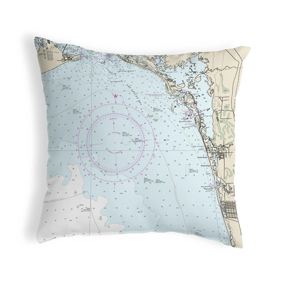 Estero Bay, Bonita Springs, FL Nautical Map Noncorded Indoor/Outdoor Pillow 12x12. Picture 1