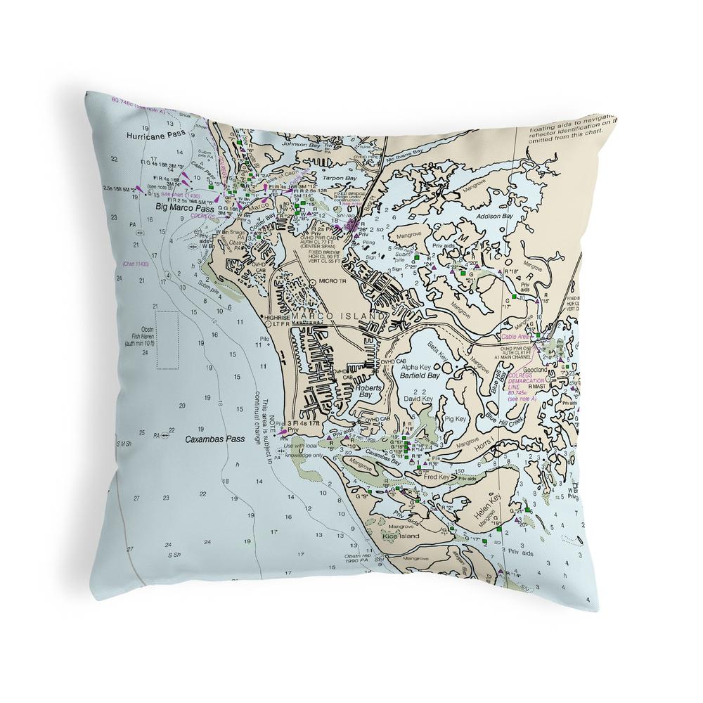 Marco Island, FL Nautical Map Noncorded Indoor/Outdoor Pillow 12x12. Picture 1