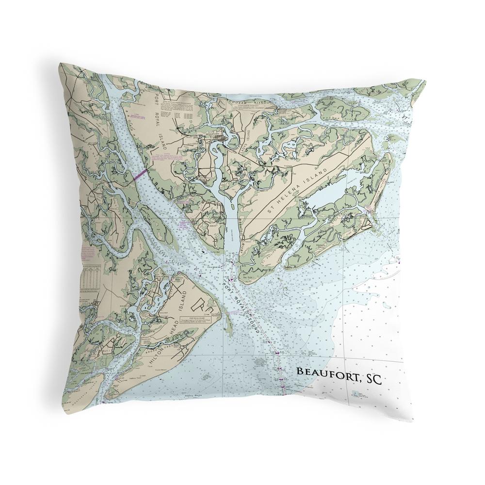 Beaufort, SC Nautical Map Noncorded Indoor/Outdoor Pillow 12x12. Picture 1