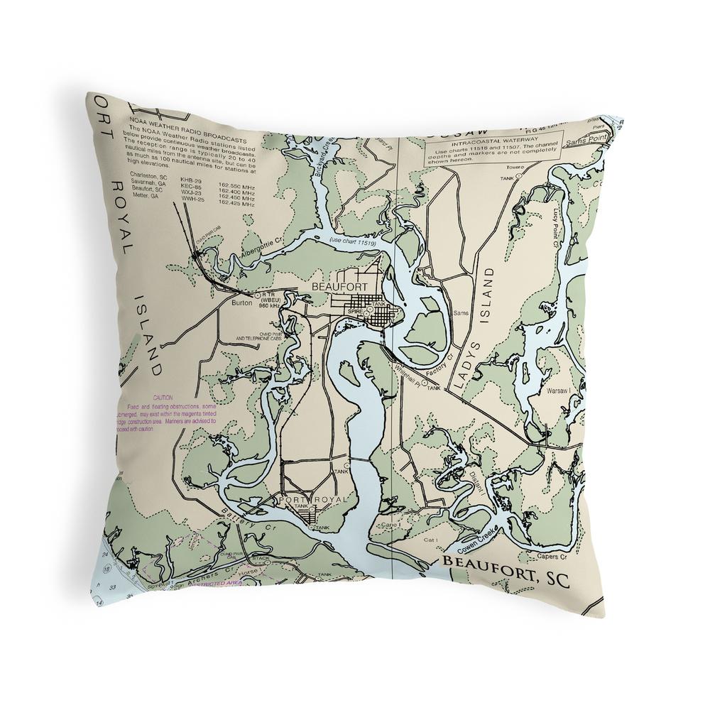 Beaufort - Detail, SC Nautical Map Noncorded Indoor/Outdoor Pillow 12x12. Picture 1
