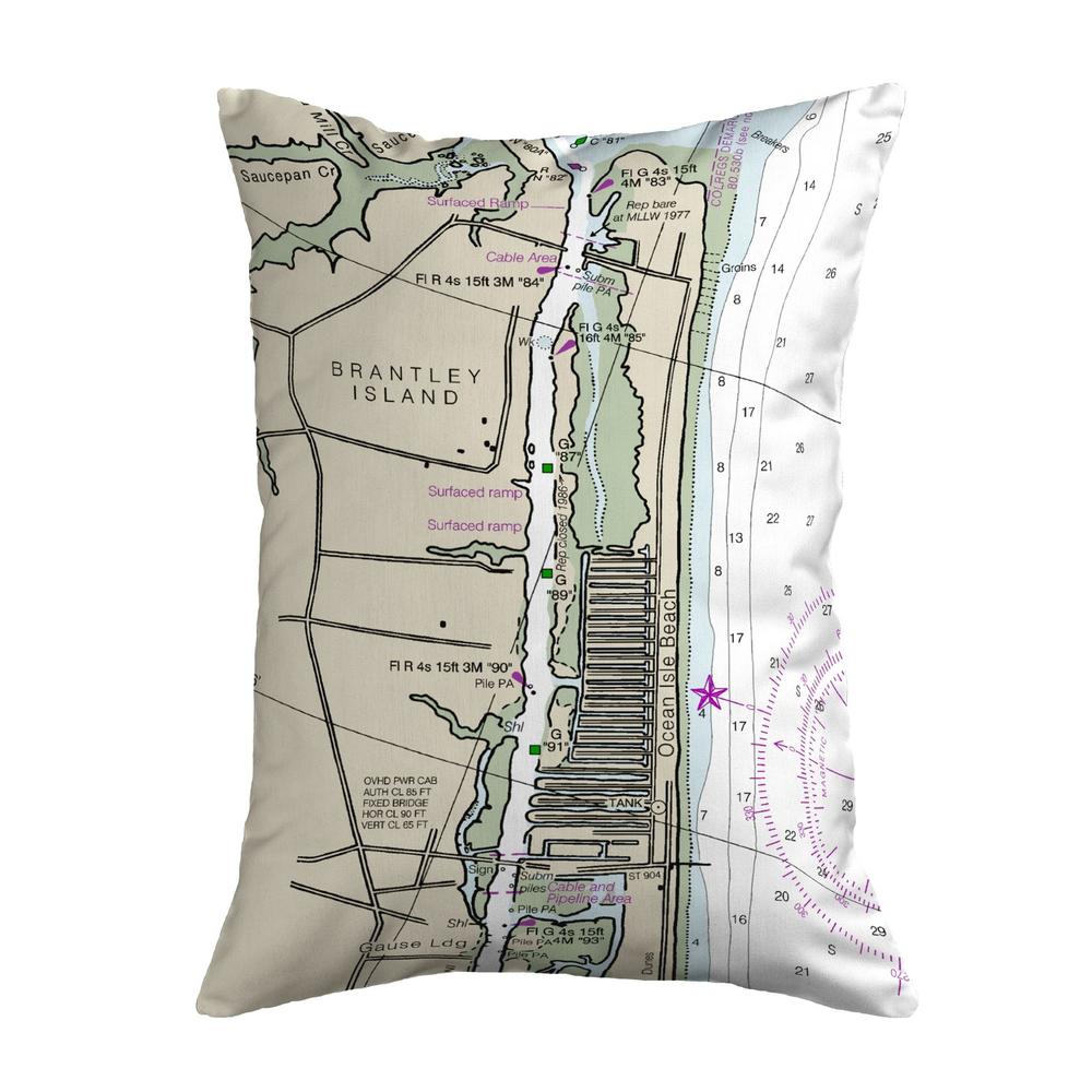 Ocean Isle, NC Nautical Map Noncorded Indoor/Outdoor Pillow 11x14. Picture 1