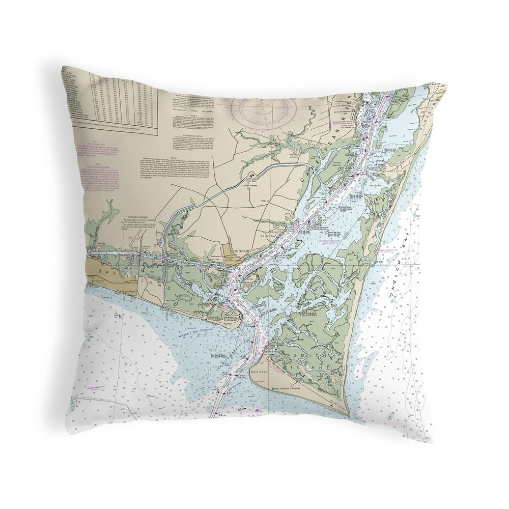 Cape Fear, NC Nautical Map Noncorded Indoor/Outdoor Pillow 12x12. Picture 1