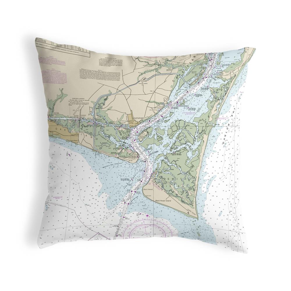 Baldhead Island, NC Nautical Map Noncorded Indoor/Outdoor Pillow 12x12. Picture 1