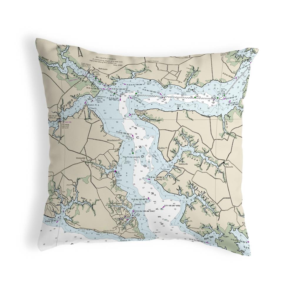 Pungo River, NC Nautical Map Noncorded Indoor/Outdoor Pillow 12x12. Picture 1