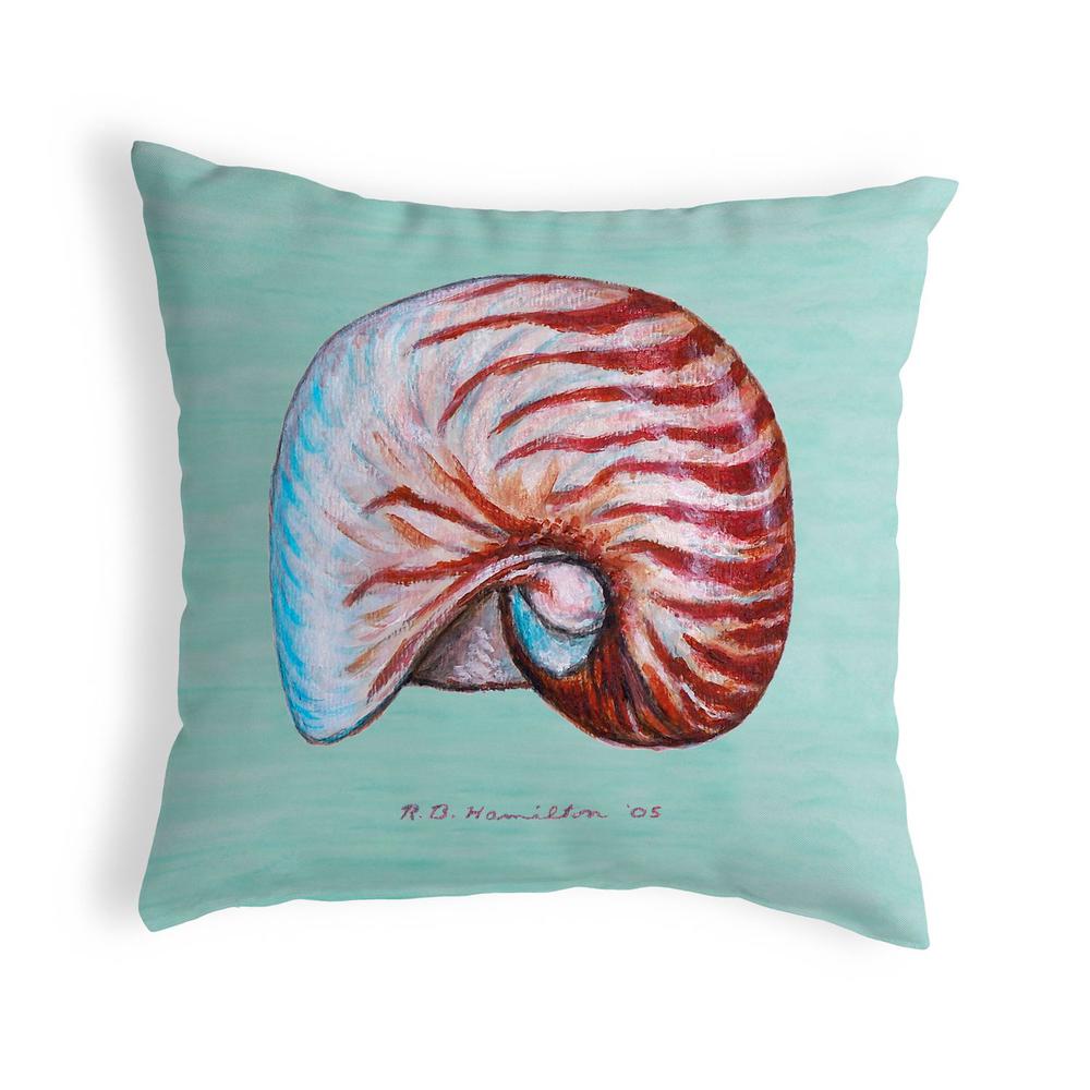 Nautilus Shell - Teal Small No-Cord Pillow 12x12. Picture 1