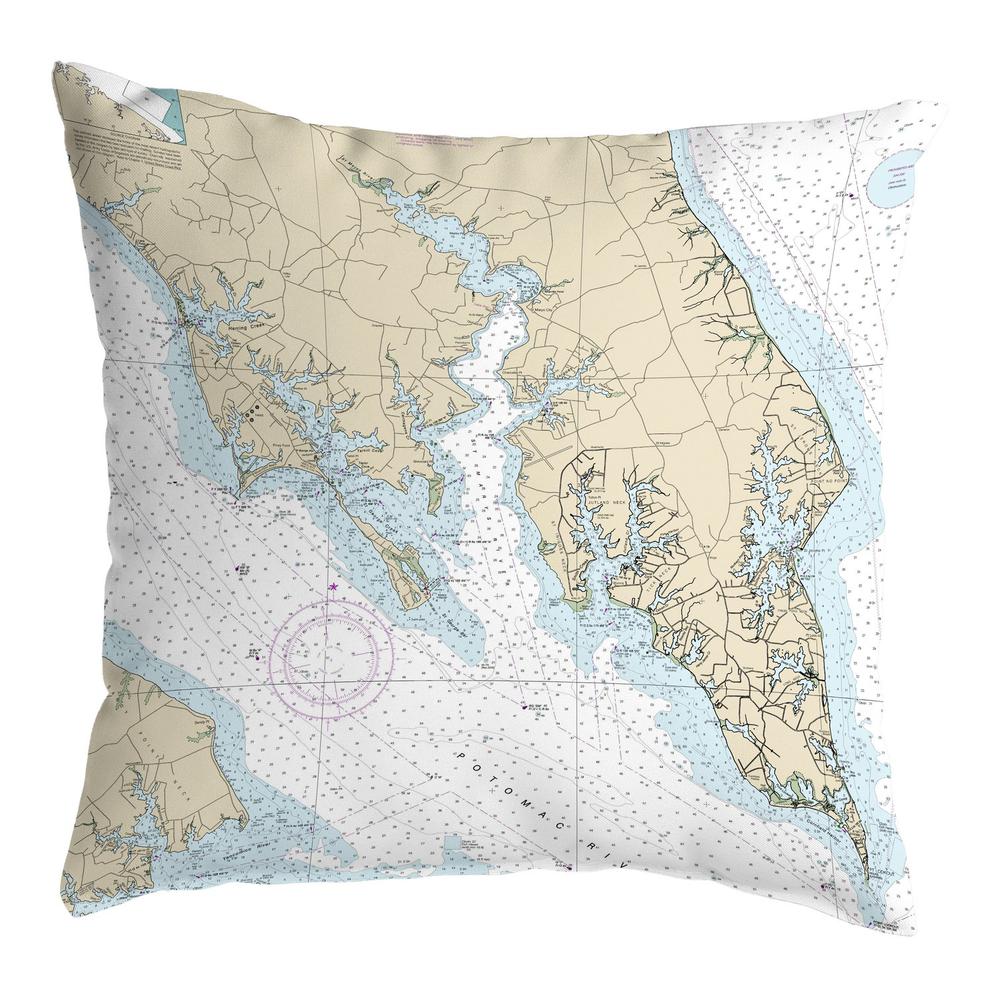 Leonardtown, MD Nautical Map Noncorded Indoor/Outdoor Pillow 12x12. Picture 1