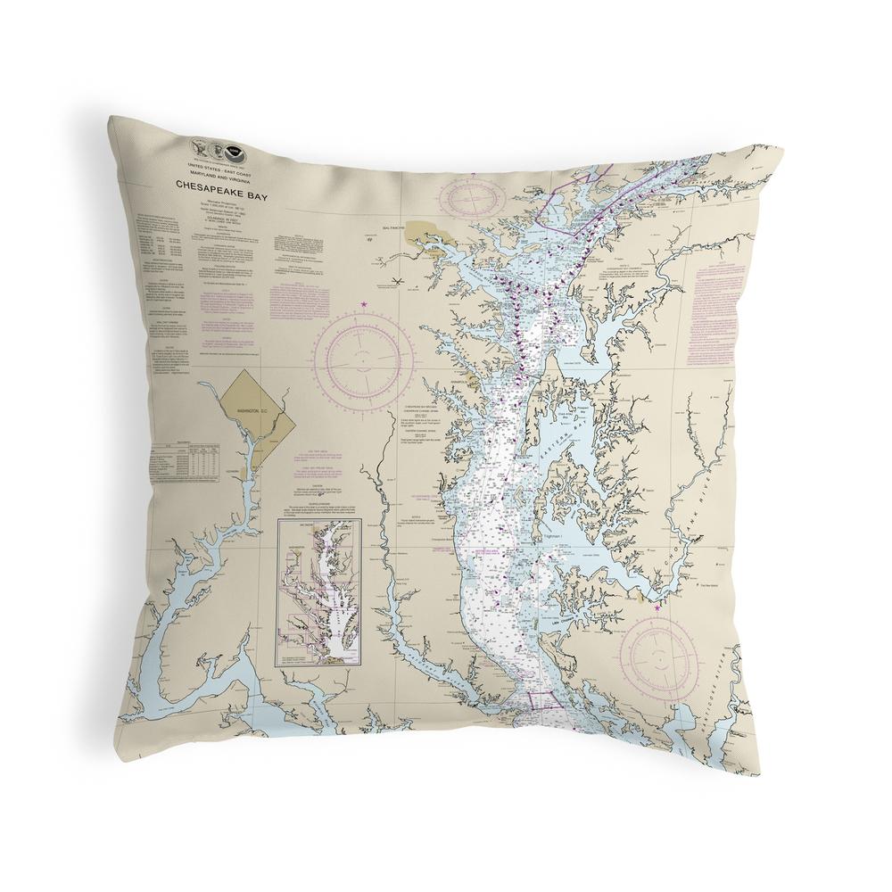 Chesapeake Bay - Rock Hall, MD and VA Nautical Map Noncorded Indoor/Outdoor Pillow 12x12. Picture 1