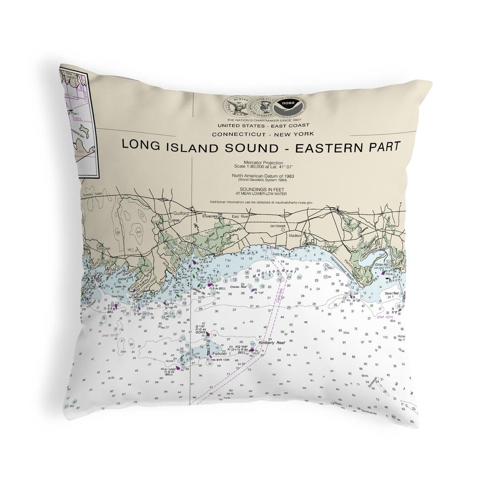 Long Island Sound - Eastern Part Detail, NY Nautical Map Noncorded Indoor/Outdoor Pillow 12x12. Picture 1