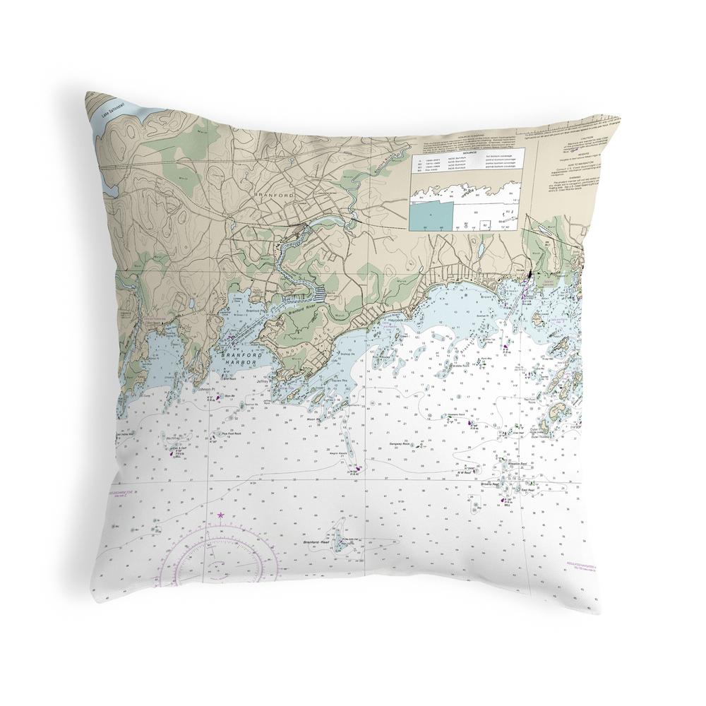 Branford Harbor - Indian Neck, CT Nautical Map Noncorded Indoor/Outdoor Pillow 12x12. Picture 1