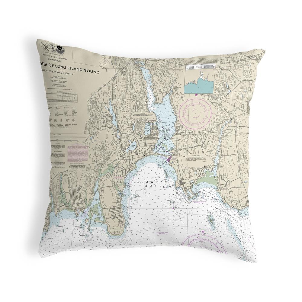 North Shore Long Island to Niantic Bay, CT Nautical Map Noncorded Indoor/Outdoor Pillow 12x12. Picture 1