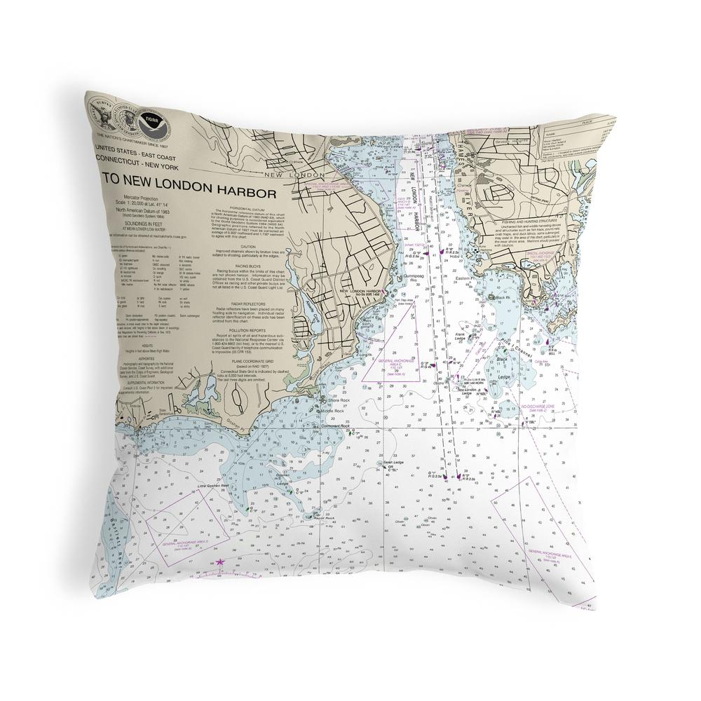 New London Harbor, CT Nautical Map Noncorded Indoor/Outdoor Pillow 12x12. Picture 1