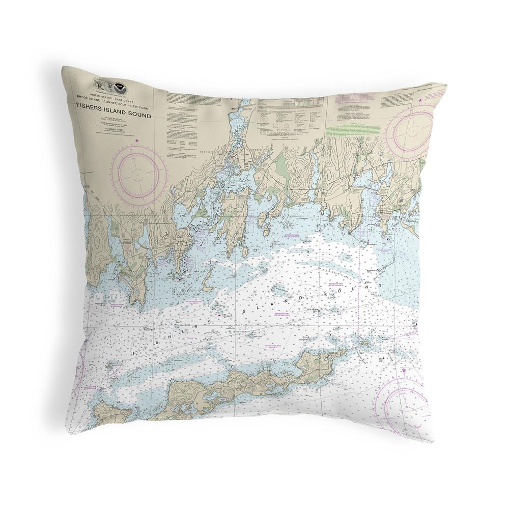 Fishers Island Sound, RI Nautical Map Noncorded Indoor/Outdoor Pillow 12x12. Picture 1