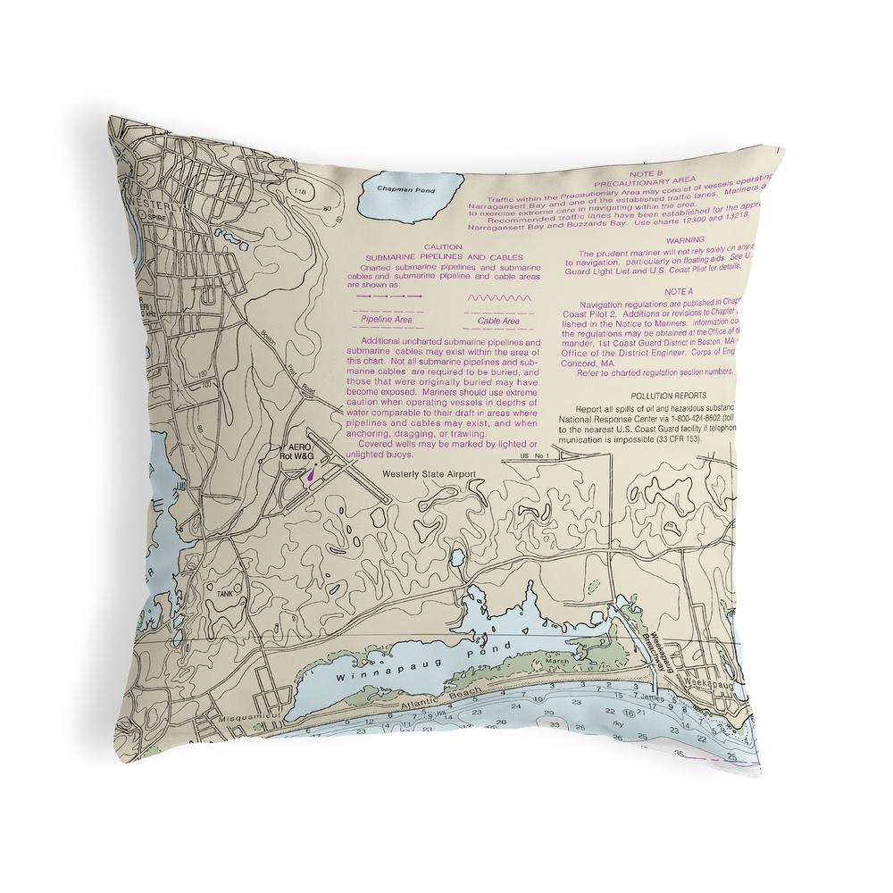 Block Island Sound - Westerly State Airport, RI Nautical Map Noncorded Indoor/Outdoor Pillow 12x12. Picture 1