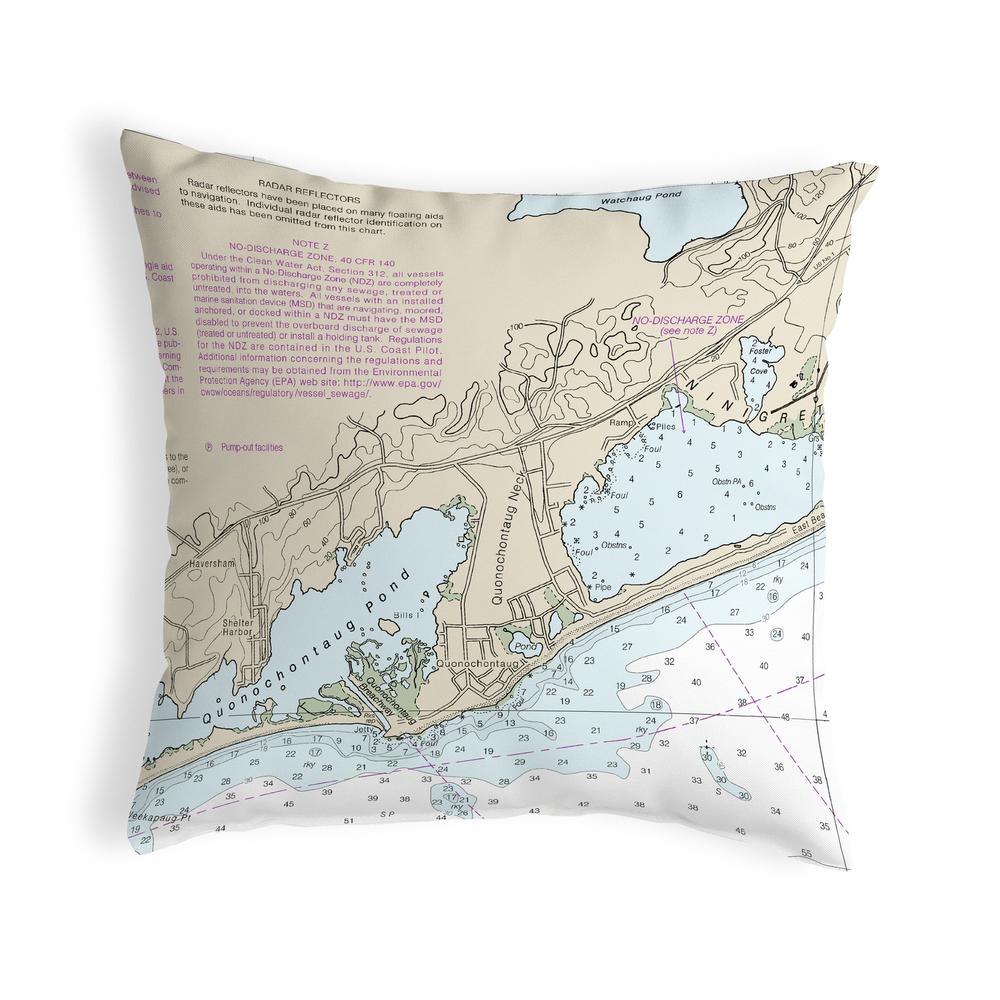 Block Island Sound - Quonochontaug, RI Nautical Map Noncorded Indoor/Outdoor Pillow 12x12. Picture 1